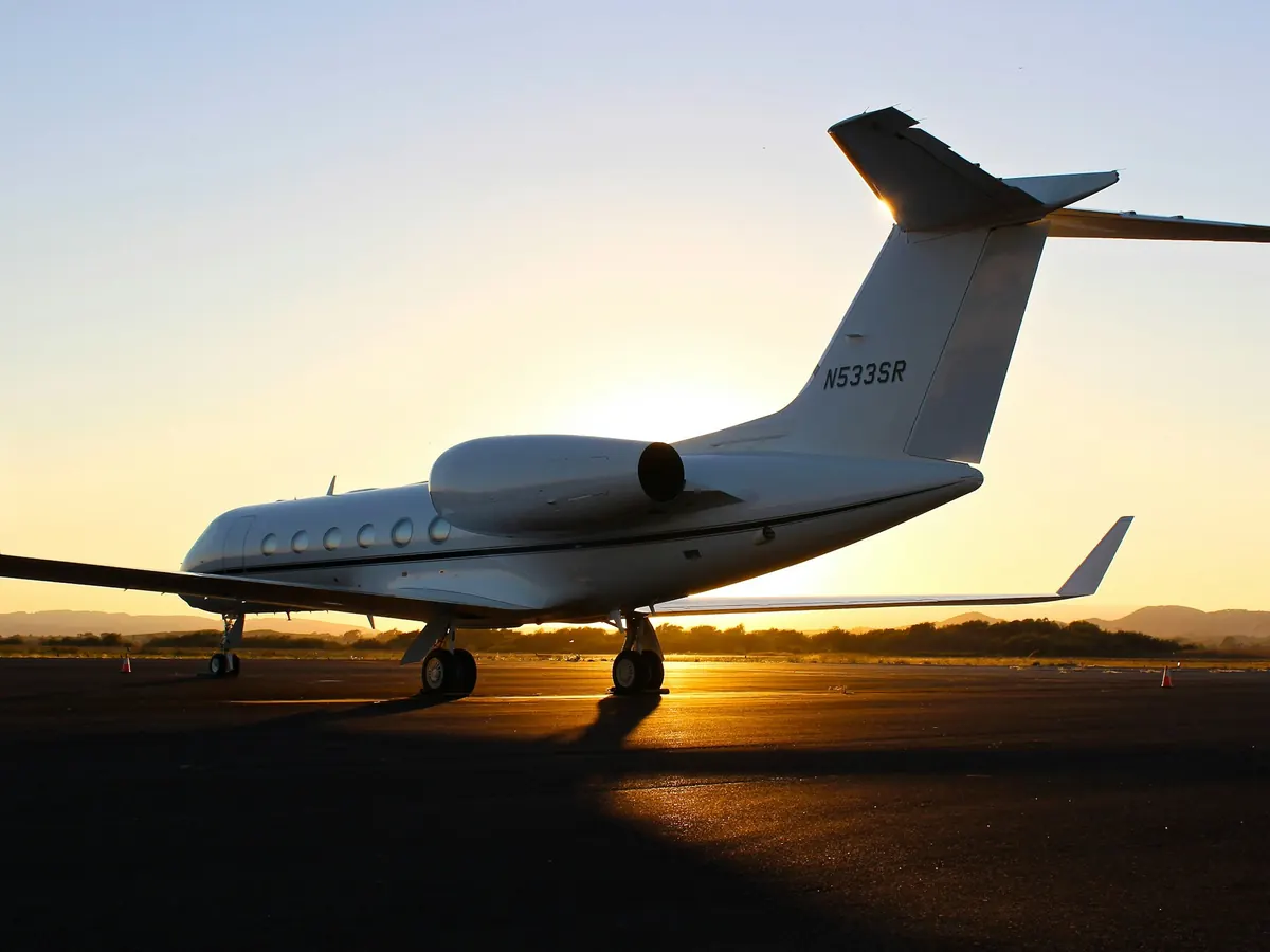 Gulfstream on the ramp at sunset