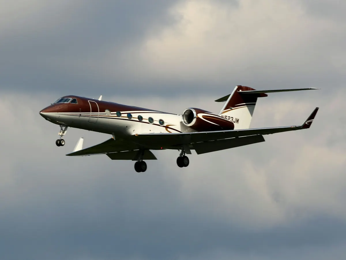 Long-range business jet in flight