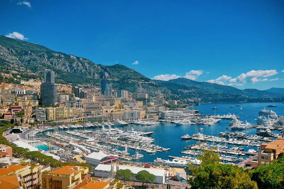 Monaco harbour and the Riviera coast from above